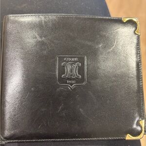 VINTAGE Celine Black Wallet with Gold Corner metal.